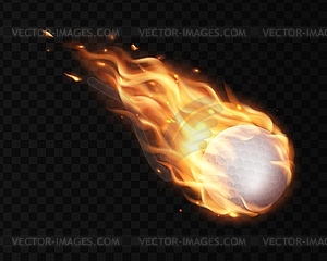 Flying white volleyball ball and fire flame trails - vector image