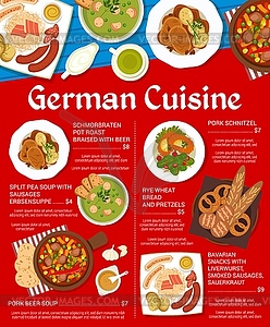 German cuisine menu sauerkraut and pork schnitzel - vector image