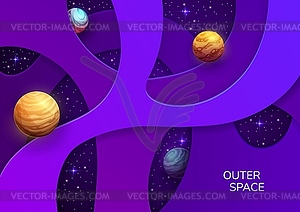 Space paper cut. Cartoon galaxy planets and stars - vector clipart