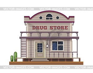 Аптека западного Дикого Запада, городское здание в Техасе - иллюстрация в векторе