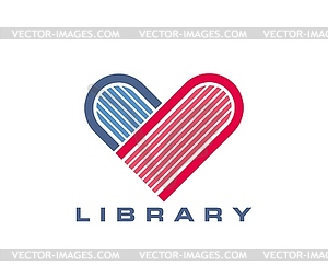 Значок книжного сердца в библиотеке, учебном заведении или книжном магазине - векторное графическое изображение