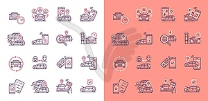 Car share service linear icons, mobile app - vector clipart