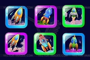 Cartoon space game app, spaceship starcraft icons - royalty-free vector image