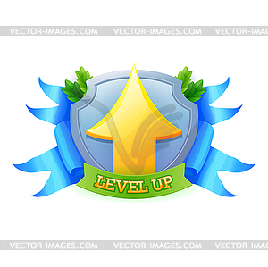 Game level up badge and win icon, ui bonus - vector clip art