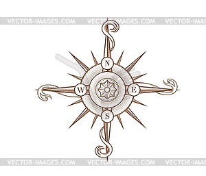 Vintage wind rose compass, Medieval antique ribbon - vector clipart