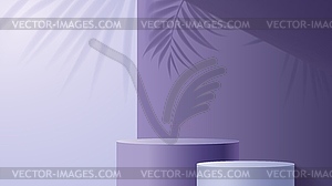 Cosmetics purple podium with leaves shadows - vector image
