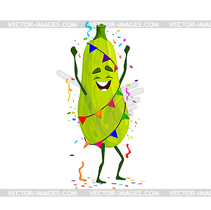 Cartoon zucchini vegetable character on birthday - vector image