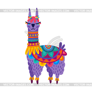 Llama alpaca kids toy, animal decorated by flowers - vector EPS clipart
