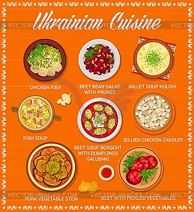 Ukrainian cuisine menu with food and dish meals - vector image