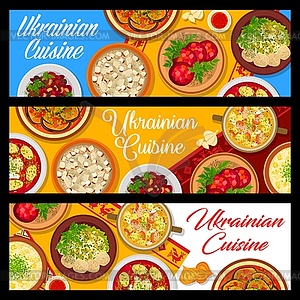 Ukrainian cuisine meals banners, food dishes menu - vector clip art