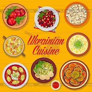 Ukrainian cuisine menu cover, traditional dishes - vector clipart