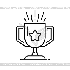 Champion trophy cup with bonus star outline icon - vector image