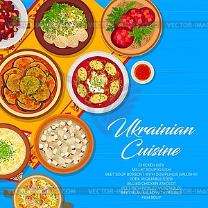 Ukrainian cuisine menu cover, dishes and meals - vector clipart