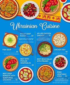 Ukrainian cuisine menu, food for lunch and dinner - vector image