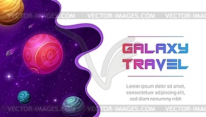 Galaxy travel landing page, paper cut space planet - vector image