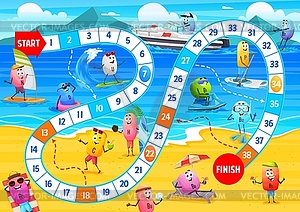 Kids step board game, cartoon vitamin characters - vector image