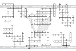 Crossword game grid templates, word quiz layouts - vector image