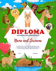 Kids diploma cartoon dogs and puppies certificate - royalty-free vector image