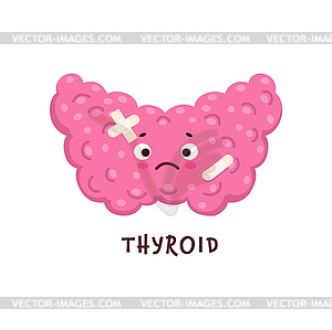 Thyroid, sick body organ character or unhealthy - vector clipart