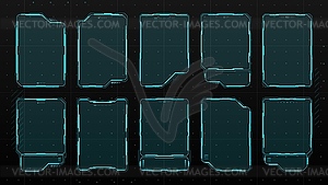 HUD display screen frames, info boxes UI interface - vector clipart