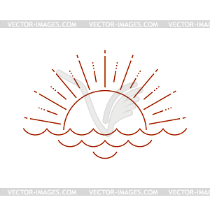Sunset or sunrise boho logo, sun and sea icon - vector image