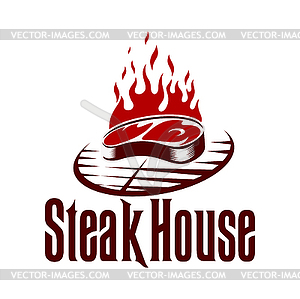 Steak grill icon, barbecue or bbq meat food - vector image