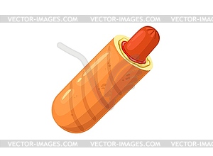Мультяшная колбаса для корн-дога или хот-дог в булочке - изображение в векторе / векторный клипарт