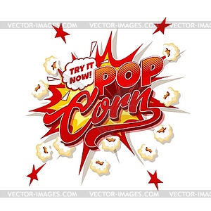 Popcorn snack explosion, pop corn meal burst - vector image