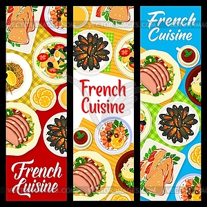 Баннеры французской кухни, блюда французской кухни - векторный клипарт Royalty-Free