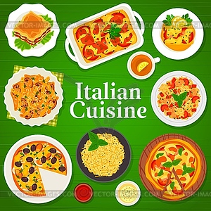 Обложка меню итальянской кухни, паста, пицца, ризотто - изображение в формате EPS