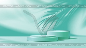 Turquoise podium mockup, empty round pedestal - vector image