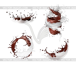 Milk and chocolate wave splash, drink, food - vector clipart