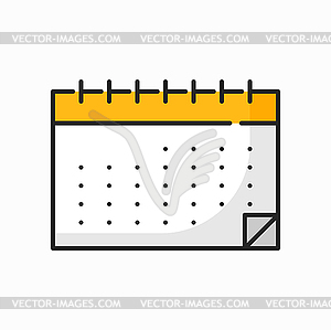 Wall calendar page paper sheet with month schedule - vector clip art