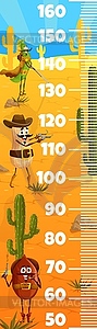 Kids height chart ruler with cowboy nut characters - vector image