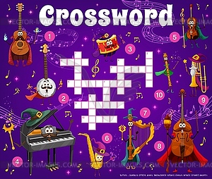 Crossword music quiz game wizard instruments - vector clip art
