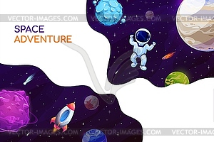 Astronaut in outer space, cartoon galaxy landscape - vector clip art