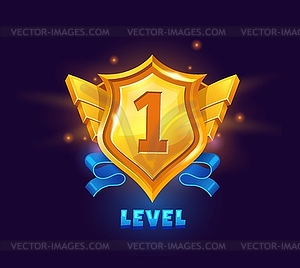 Game level up badge and win icon bonus rank - vector clipart
