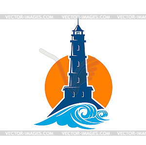 Lighthouse beacon icon, light house nautical tower - vector image