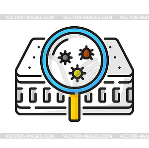 Матрас с клещом под увеличительным стеклом - векторный клипарт / векторное изображение