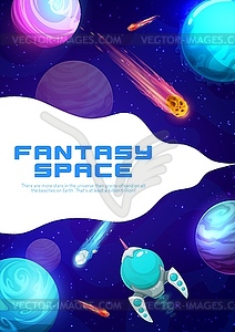 Cartoon space landing page with galaxy landscape - vector clipart