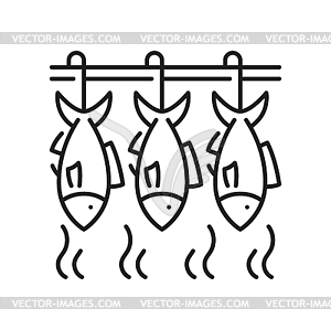 Salted cod or herring fish on hooks, fishery icon - vector EPS clipart