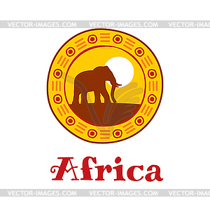 Africa icon with elephant silhouette on sunset - royalty-free vector image