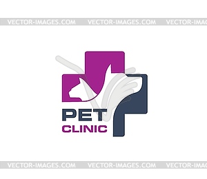 Pet clinic emblem, animal vet care service icon - vector image