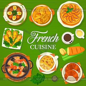 French cuisine menu cover, restaurant food meals - vector clipart