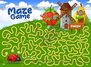 Labyrinth maze game help ladybug to find her house - vector clip art