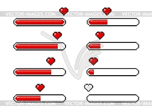 Пиксельные панели загрузки в виде сердечка, 8-битные иконки видеоигр - клипарт в формате EPS