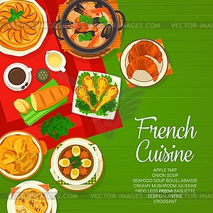 French cuisine menu cover, France restaurant food - vector clipart