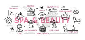 Spa and beauty salon, skin care, massage icons - vector image