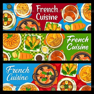 Баннеры с блюдами французской кухни, блюда французской кухни - векторный клипарт Royalty-Free