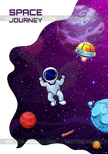 Космическая посадочная страница, мультяшный астронавт в галактике - изображение в векторном формате